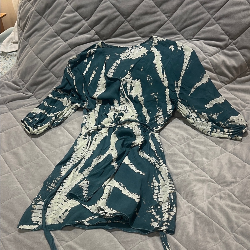 Teal & Cream Dress, 3/4 sleeves, Loghtweight